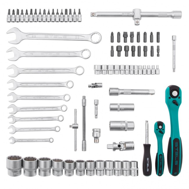 Набор инструментов 1/2", 1/4" 12 гранные головки 82 предмета Stels