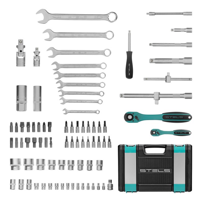 Набор инструментов 1/2", 1/4" 12 гранные головки 82 предмета Stels