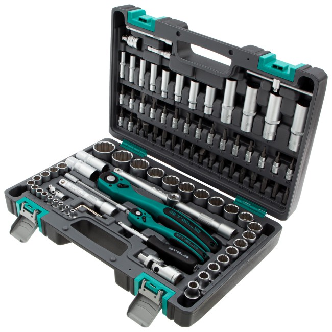 Набор инструментов 1/2", 1/4", CrV 12 гранные головки 94 предмета Stels