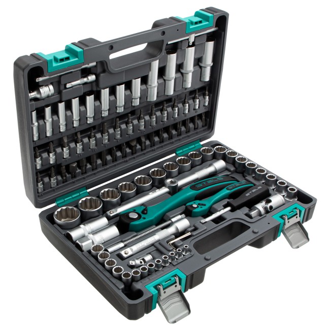 Набор инструментов 1/2", 1/4", CrV 12 гранные головки 94 предмета Stels