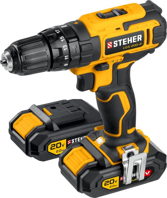 Дрель-шуруповерт ударная CDS-200-2 STEHER 2 АКБ