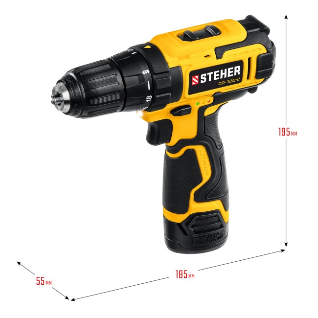 Дрель-шуруповерт CD-120-2 STEHER 2 АКБ