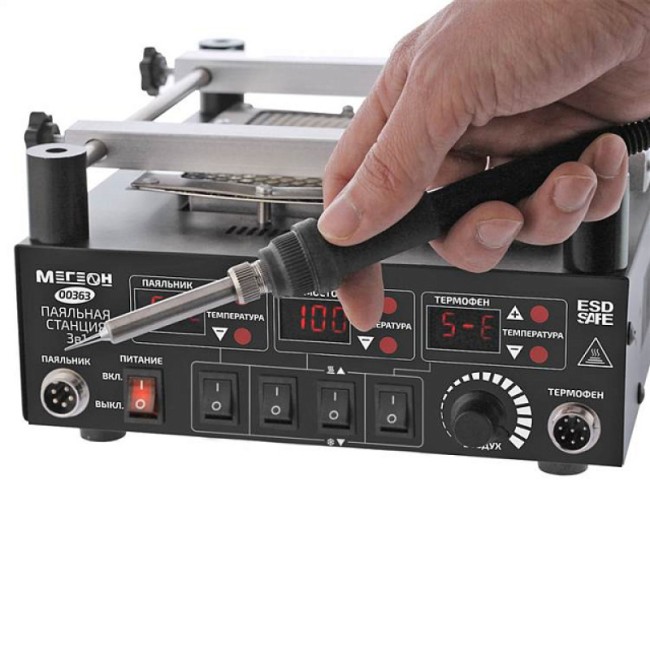 Цифровая паяльная станция 3 в 1 МЕГЕОН 00363 Цифровая паяльная станция 3 в 1 МЕГЕОН 00363