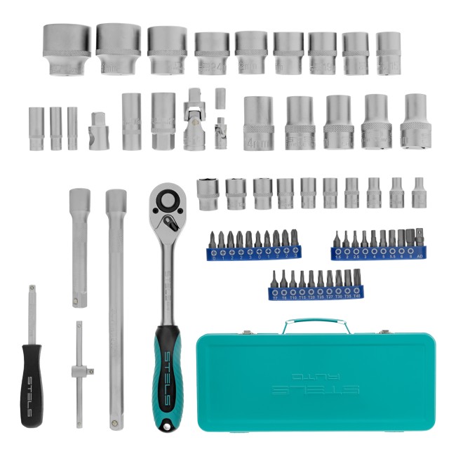 Набор торцевых головок с трещоткой 1/2", 1/4" 68 предметов Stels