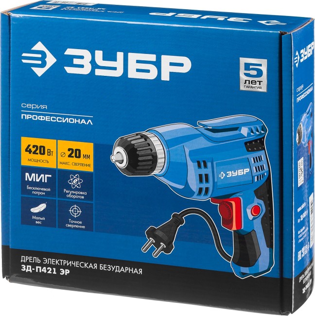 Дрель безударная ЗД-П421 ЭР ЗУБР