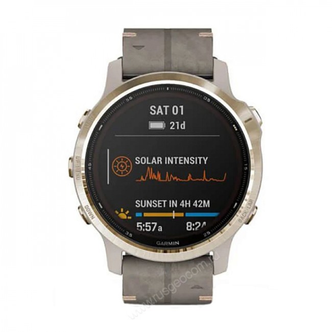 Часы Garmin Fenix 6S Pro Solar золотистый с серым замшевым ремешком