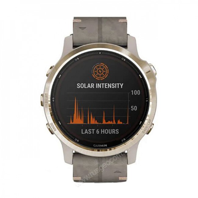 Часы Garmin Fenix 6S Pro Solar золотистый с серым замшевым ремешком
