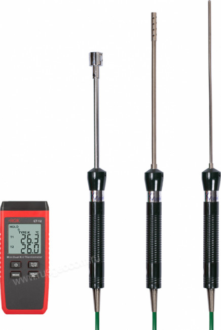 Термометр RGK CT-12 с зондом температуры воздуха TR-10A, поверхностным зондом TR-10S и погружным зондом температуры TR-10W с поверкой