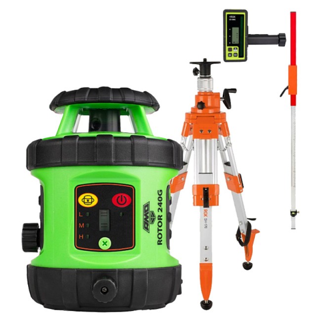 Комплект: ротационный нивелир AMO ROTOR 240G с калибровкой + штатив RGK SH-170, рейка RGK LR-2, приемник RGK LD-88G