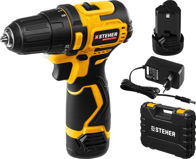 Дрель-шуруповерт бесщеточная CDB-120-2 STEHER 2 АКБ