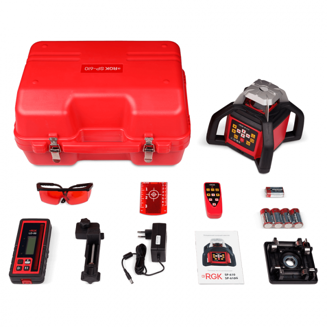 Комплект: ротационный нивелир RGK SP-610 + штатив RGK SH-170, рейка RGK LR-2