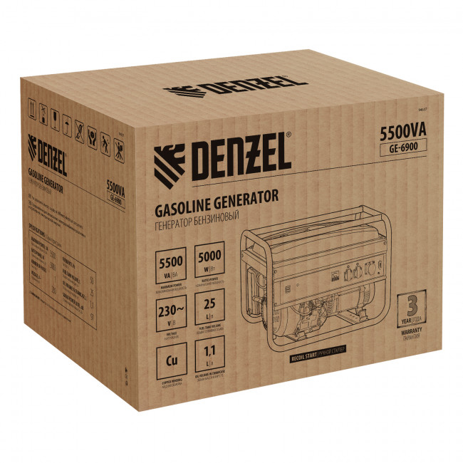 Генератор бензиновый GE 6900, 5.5 кВт Denzel