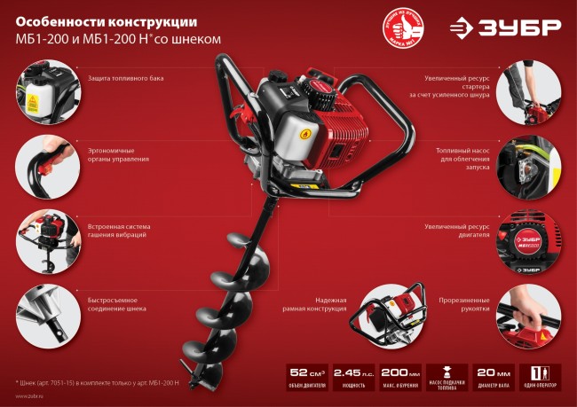 Мотобур МБ1-200 Н ЗУБР