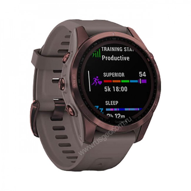 Часы Garmin Fenix 7S Sapphire Solar титановый темно-бронзовый с сланцево-серым силиконовым ремешком