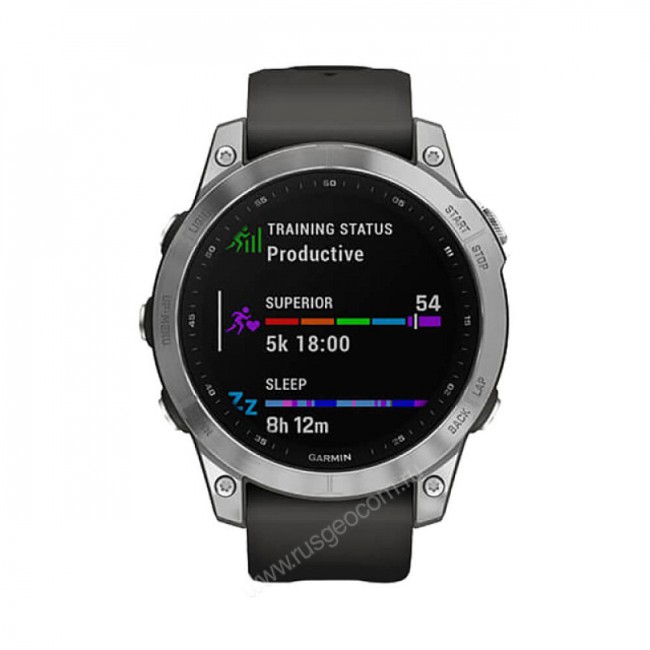 Часы Garmin Fenix 7 серебристый с графитовым силиконовым ремешком