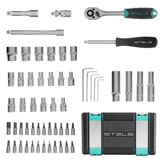 Набор инструментов, 1/4", CrV 57 предметов Stels