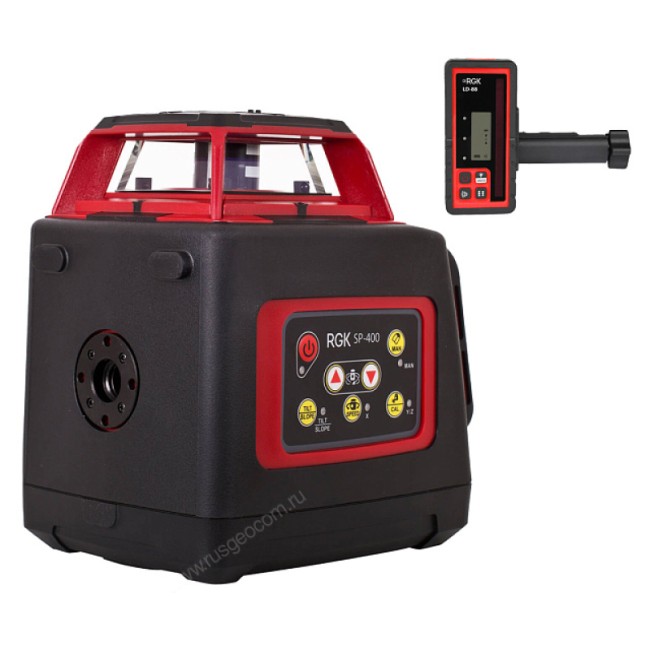 Комплект: ротационный нивелир RGK SP-400 + миллиметровый приёмник излучения RGK LD-88 Комплект: ротационный нивелир RGK SP-400 + миллиметровый приёмник излучения RGK LD-88