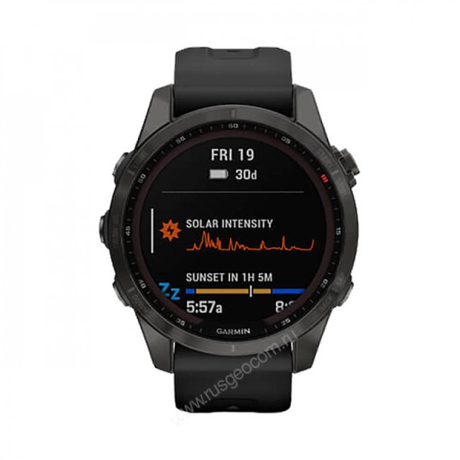 Часы Garmin Fenix 7S Sapphire Solar титановый угольно-серый DLC с силиконовым ремешком